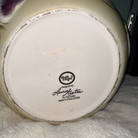 Macys The Cellar Laurie Gates vtg pansey and butterfly cookie jar - Picture 6 of 7